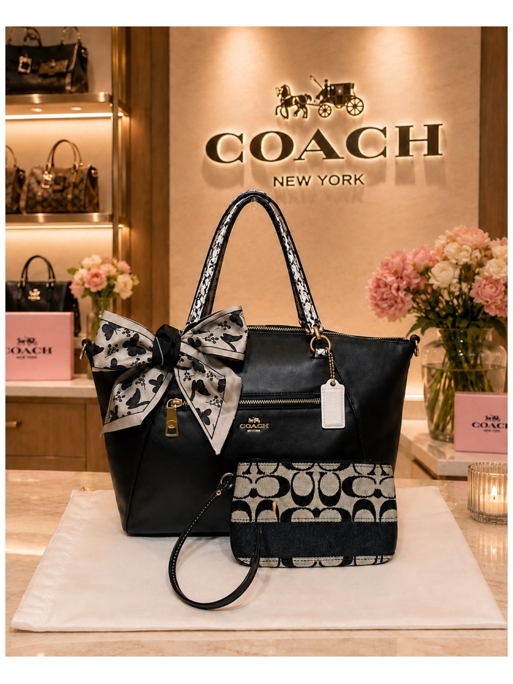 Coach: 5 Piece Set: Prairie Python Satchel with Free Wristlet, Scarfs & Dust Bag